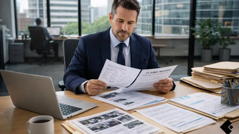 Two people reviewing a claim form together at a table